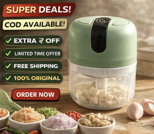 Drumstone Wireless USB Rechargeable Mini Electric Garlic Chopper – 250ml, 3-Blade Food Processor | Portable, BPA-Free, for Onion, Ginger, Vegetables