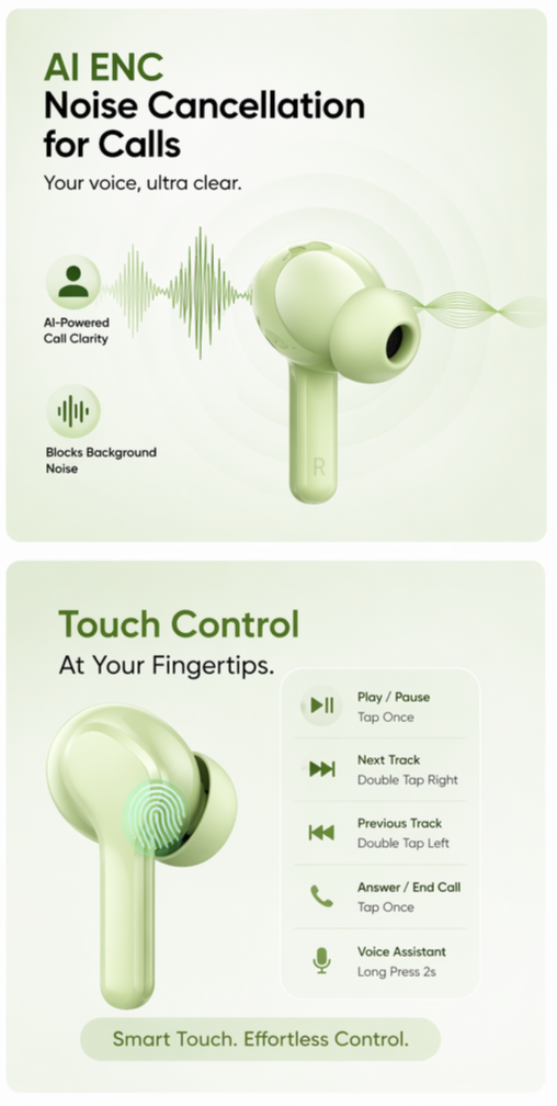 realme Buds T110 Bluetooth Truly Wireless in Ear Earbuds with mic, AI ENC for Calls, Google Fast Pair, 38 Hours Total Playback with Fast Charging and Low Latency Gaming Mode
