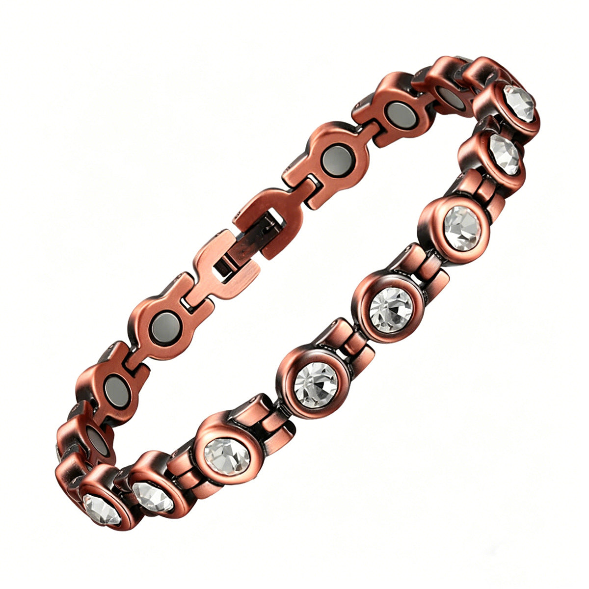 Retro Red Copper Magnetic Therapy Bracelet With Transparent Crystals Unisex