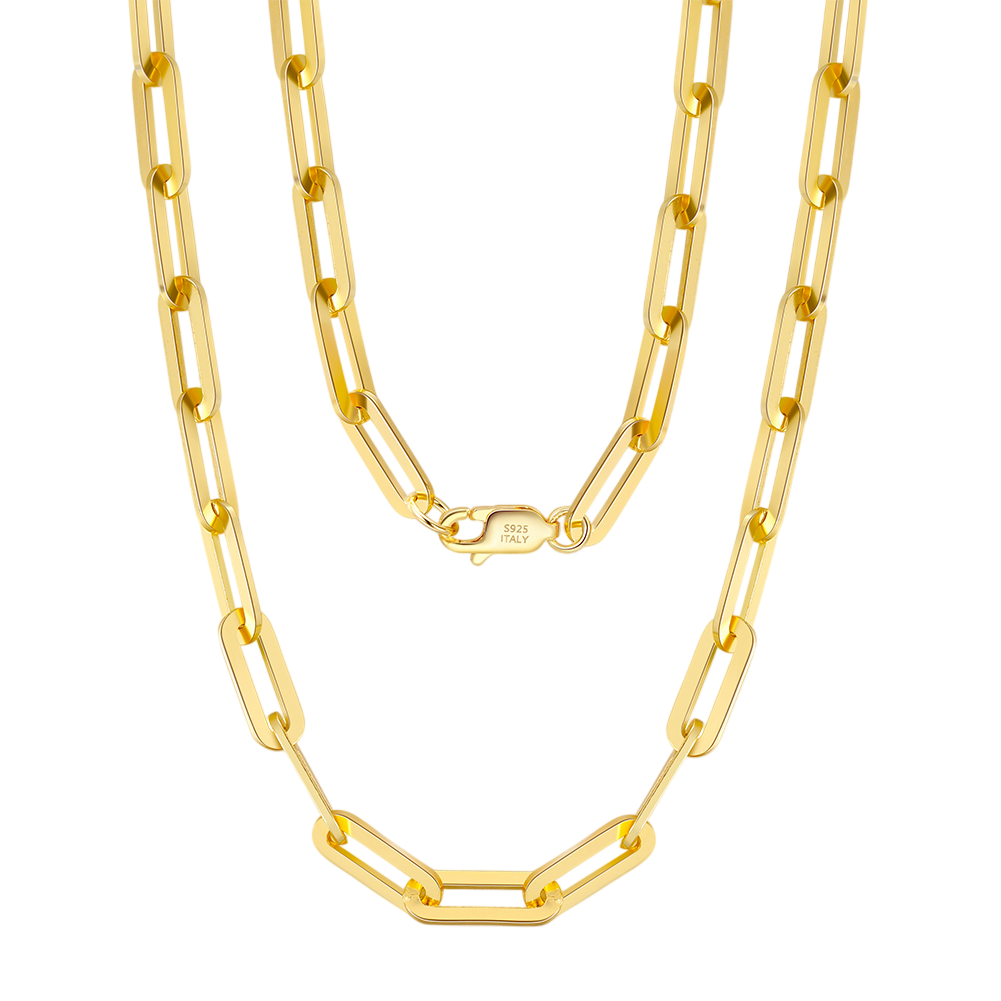 925 Sterling Silver Gold-Plated Sterling Chunky Paperclip Chain Necklace - Italian Craftsmanship