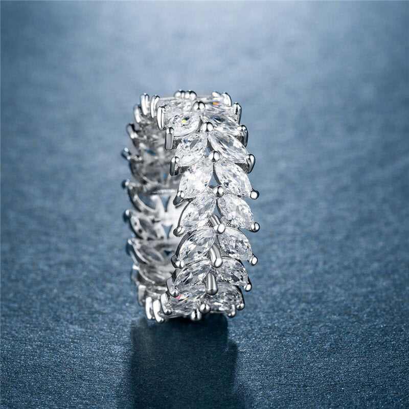 European Style Minimalist Olive Branch Ring, Women Super Sparkling Zircon Fashion Versatile Finger Jewelry