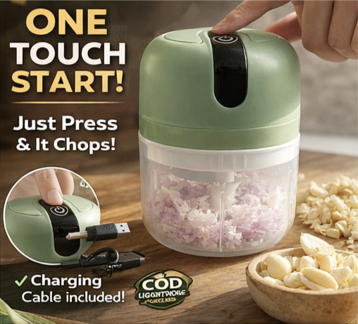 Drumstone Wireless USB Rechargeable Mini Electric Garlic Chopper – 250ml, 3-Blade Food Processor | Portable, BPA-Free, for Onion, Ginger, Vegetables