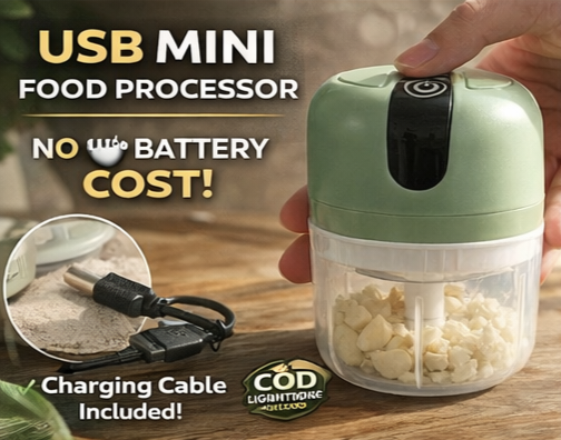 Drumstone Wireless USB Rechargeable Mini Electric Garlic Chopper – 250ml, 3-Blade Food Processor | Portable, BPA-Free, for Onion, Ginger, Vegetables