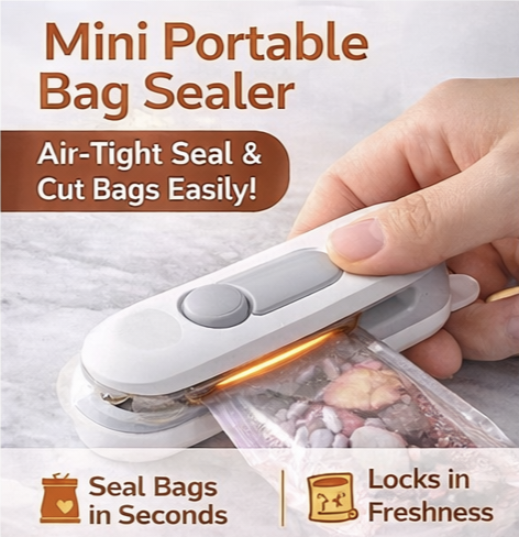Mini Bag Sealer, 2 in 1 Seal & Cutter Heat Sealers, TYPE-C USB Charging Portable Bag Reseller, Handle Food Sealer, Sealing Machine for Food Storage Plastic Bags Snacks Keep Food Fresh