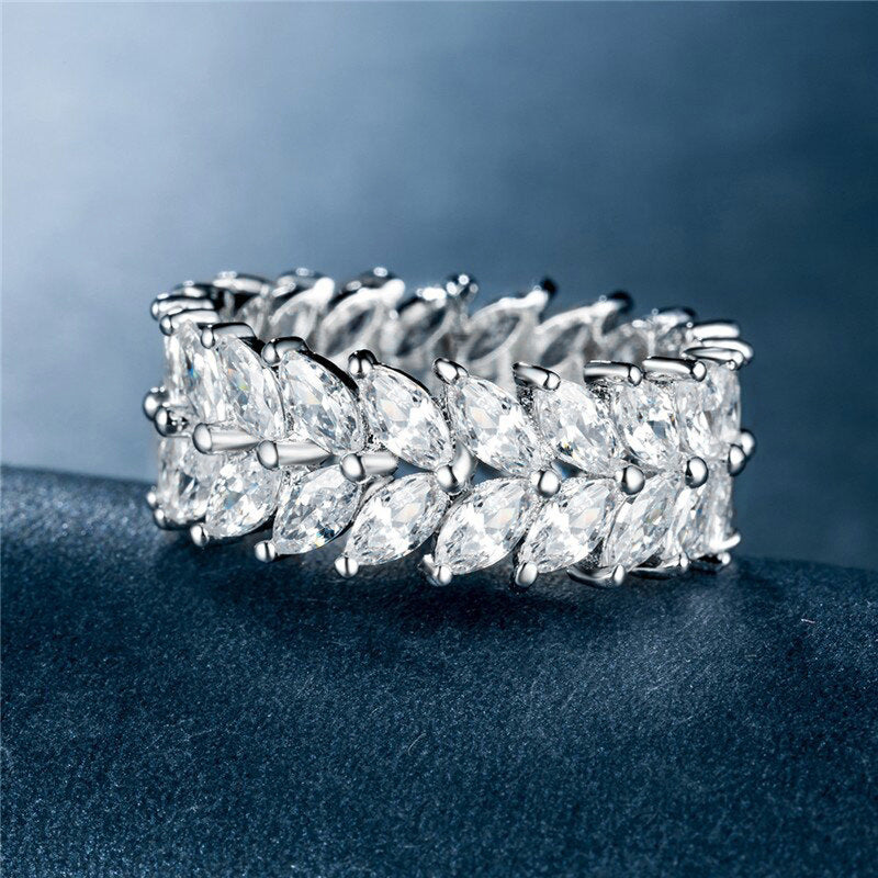 European Style Minimalist Olive Branch Ring, Women Super Sparkling Zircon Fashion Versatile Finger Jewelry