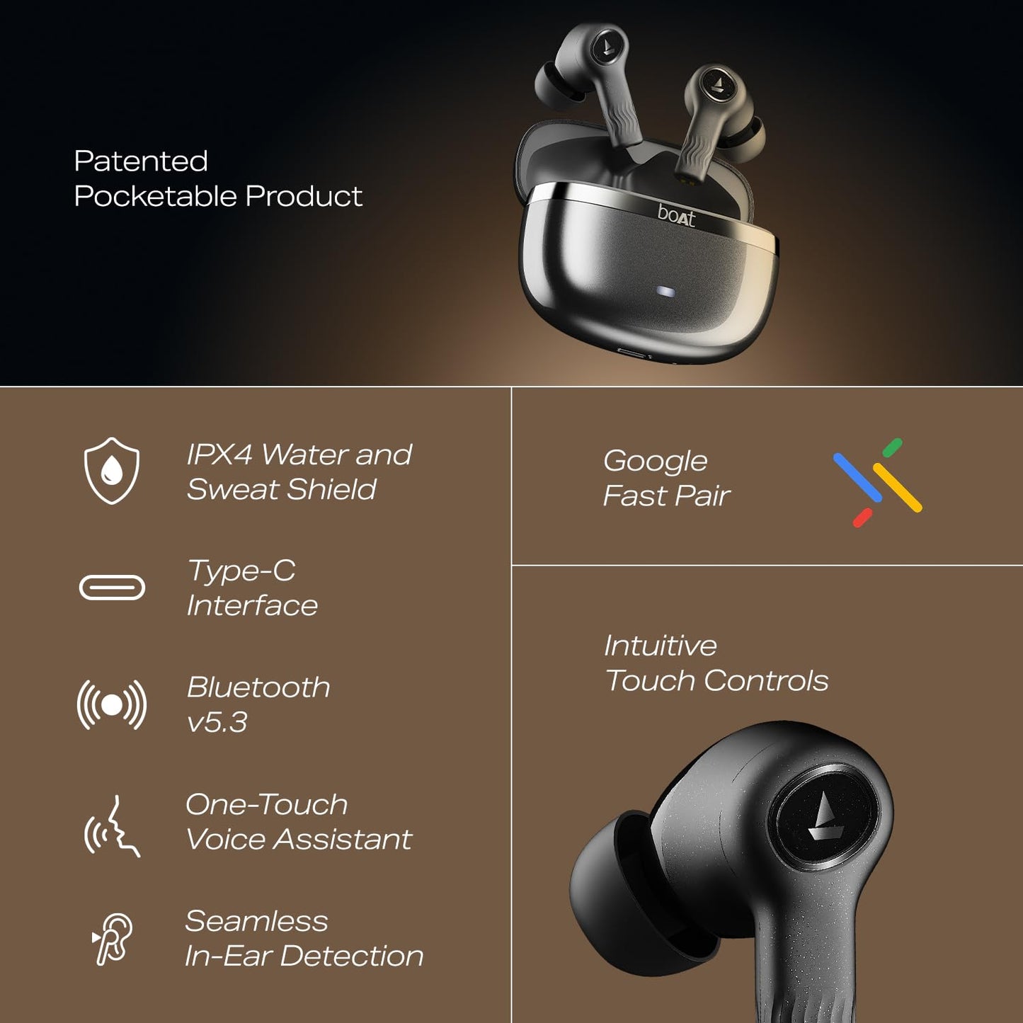 Boat Nirvana Ion ANC Pro, Hi-Res Audio LDAC,ANC(~32dB), 120Hrs Battery, App Support, Fast Charge, v5.3 Bluetooth TWS in Ear Earbuds Wireless Earphones with mic