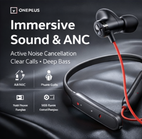 OnePlus Bullets Wireless Z2 ANC Bluetooth in Ear Earphones with Mic, 45dB Hybrid ANC, Bombastic Bass - 12.4 mm Drivers, 10 Mins Charge - 20 Hrs Music, 28 Hrs Battery