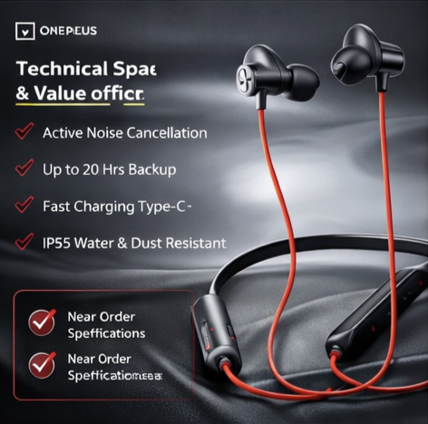 OnePlus Bullets Wireless Z2 ANC Bluetooth in Ear Earphones with Mic, 45dB Hybrid ANC, Bombastic Bass - 12.4 mm Drivers, 10 Mins Charge - 20 Hrs Music, 28 Hrs Battery
