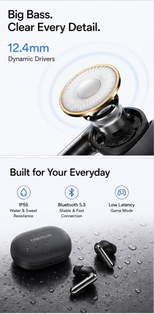 OnePlus Nord Buds 3 Pro Truly Wireless Bluetooth Earbuds with Upto 49dB Active Noise Cancellation,12.4mm Dynamic Drivers,10mins for 11Hrs Fast Charging with Upto 44Hrs Music Playback