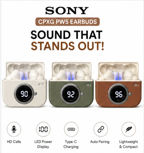 Retro Camera Design True Wireless Bluetooth Earbuds with LED Battery Display, Hi-Fi Sound, Comfortable Fit & Charging Case – Stylish TWS Earphones Best Gift