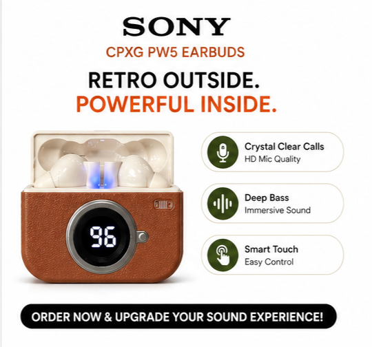 Retro Camera Design True Wireless Bluetooth Earbuds with LED Battery Display, Hi-Fi Sound, Comfortable Fit & Charging Case – Stylish TWS Earphones Best Gift
