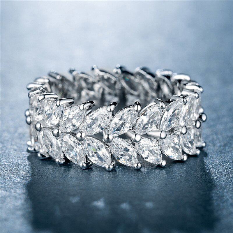 European Style Minimalist Olive Branch Ring, Women Super Sparkling Zircon Fashion Versatile Finger Jewelry