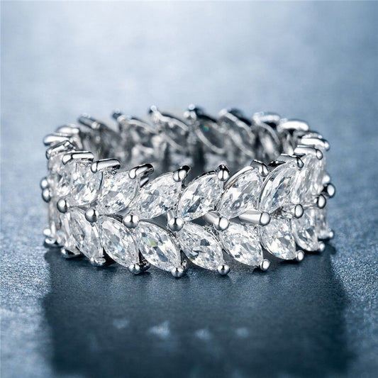 European Style Minimalist Olive Branch Ring, Women Super Sparkling Zircon Fashion Versatile Finger Jewelry