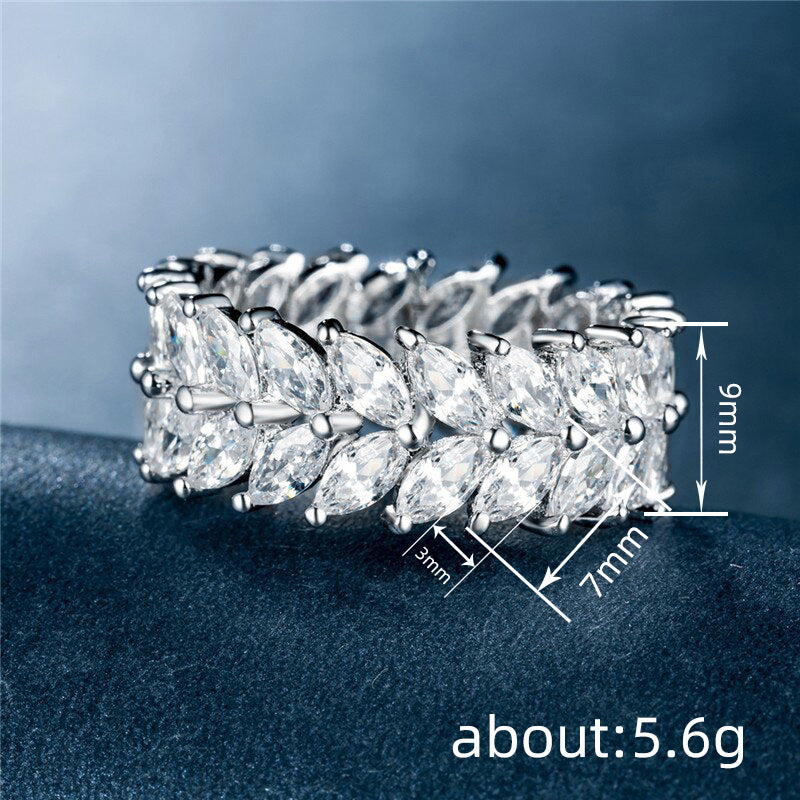 European Style Minimalist Olive Branch Ring, Women Super Sparkling Zircon Fashion Versatile Finger Jewelry
