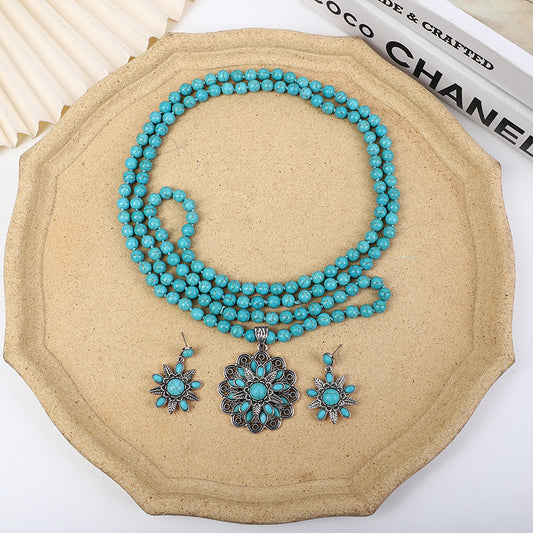 Western-style Loose Turquoise Bead Necklace With Electroplating
