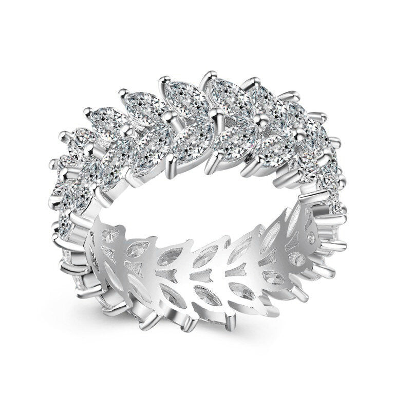 European Style Minimalist Olive Branch Ring, Women Super Sparkling Zircon Fashion Versatile Finger Jewelry